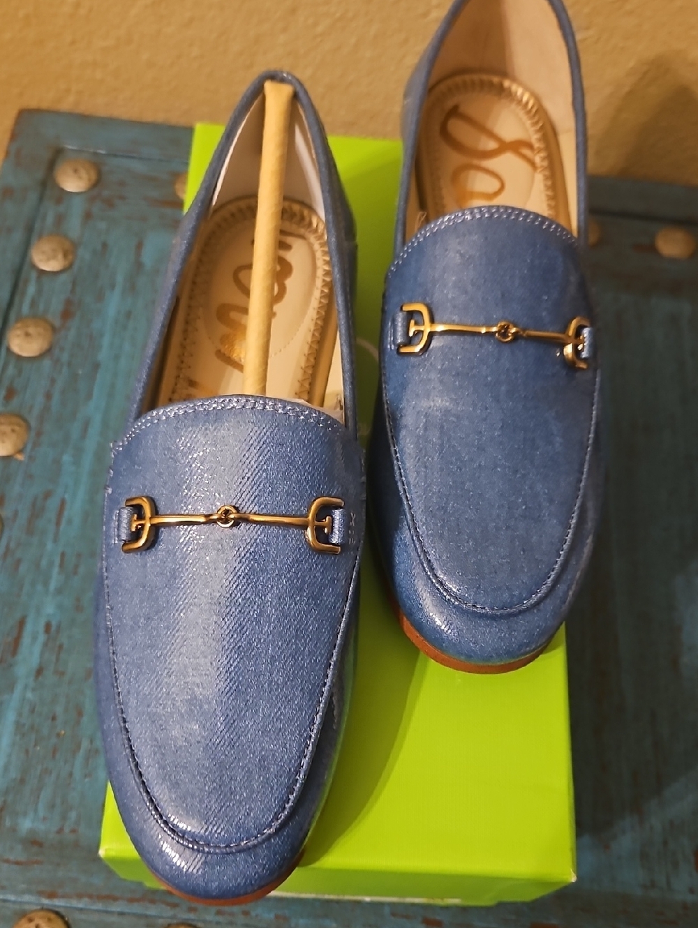 Sam Edelman Blue Loafers with Gold Horsebit